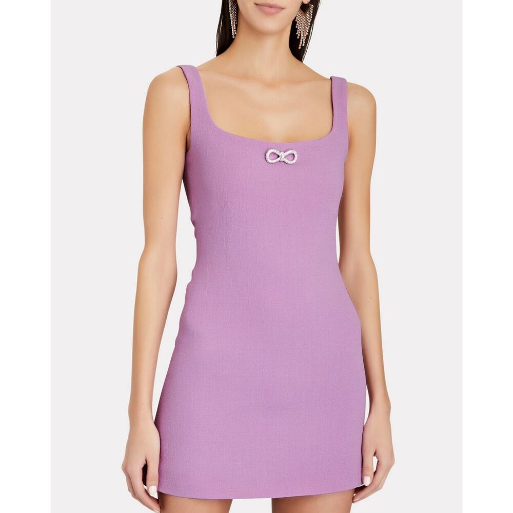 Mach & Mach Crystal Bow-Embellished Lavender Crepe Mini Dress NWT Size US 10